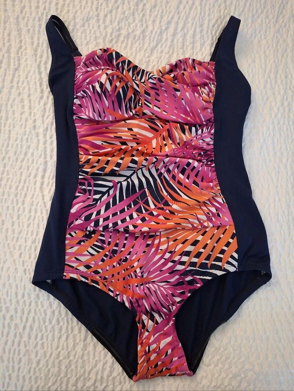 NWOT Gabar Sz 14 Tropical One Piece Swimsuit Pink Floral